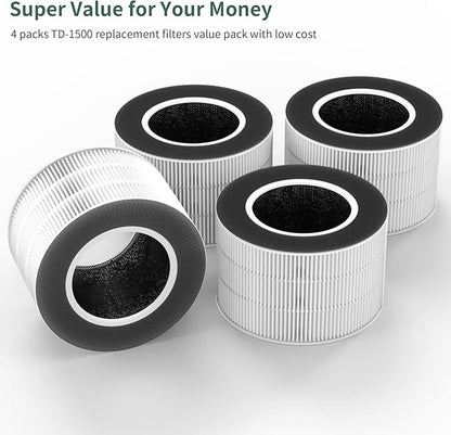 4 Packs TD-1500 Replacement Filter Compatible with Tredy TD-1500 TD-1500BM Purifier, 4 Stages Filtration
