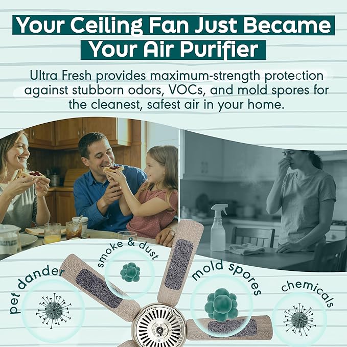 Barnakl Ultra Fresh Ceiling Fan Filters | Made with Zeolite and Coconut Shell Carbon to Trap Odors and Airborne Contaminants | Odorless, Fits All Ceiling Fans (5-Pack)