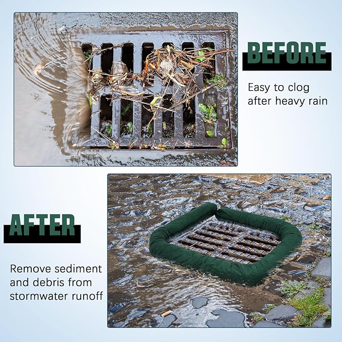 2 Pcs Sediment Filter Erosion Control Blanket Silt Fence Sock with Stuffers Drain Stormwater Sediment Filter for Erosion Control and Storm Drain Protection (Green)