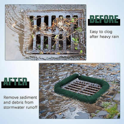 2 Pcs Sediment Filter Erosion Control Blanket Silt Fence Sock with Stuffers Drain Stormwater Sediment Filter for Erosion Control and Storm Drain Protection (Green)