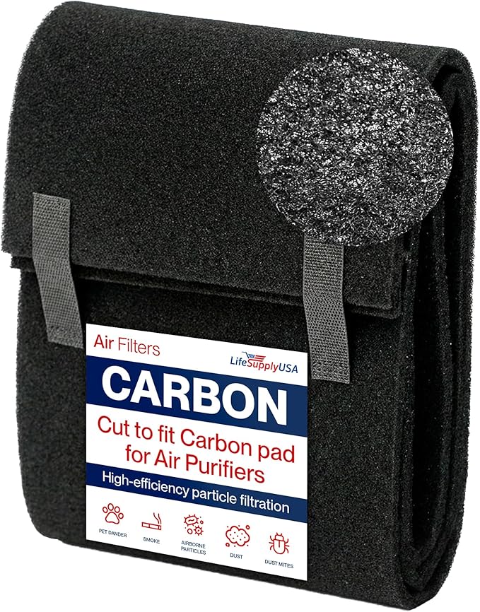Cut to Fit Activated Carbon Filter Sheet 16x48" - Universal Air Purifier Charcoal Filter Roll for HVAC, AC, Window, Range Hood by LifeSupplyUSA