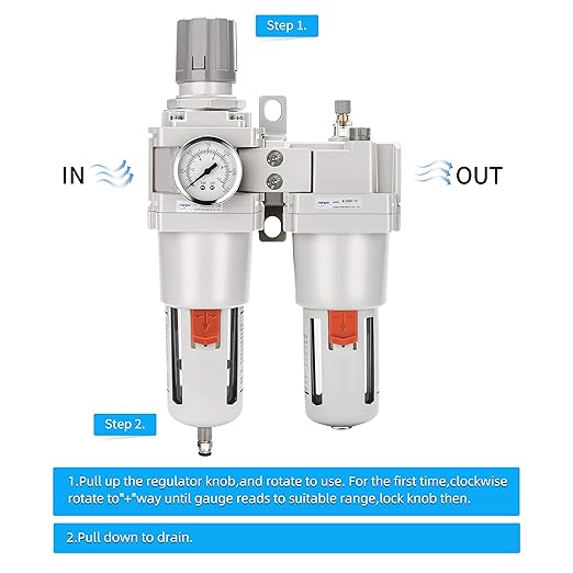 NANPU 1" NPT Compressed Air Filter Regulator Lubricator Combo (FRL) Water/Oil Trap Separator - Gauge(0-150 psi), 5 Micron Brass Element,Poly Bowl, Semi-Auto Drain, Metal Bracket