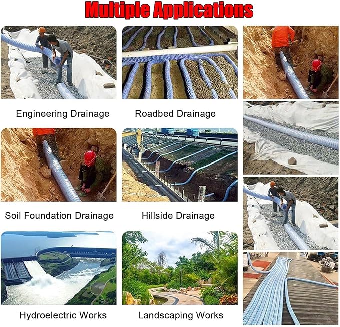 Commercial French Drain Pipe for Water Drainage, Construction Site/Sports Field Perforated Pipes & Weeping Tile, Dia 2in 3.9in 5.9in Wide Underground Drainage Systems(Dia 15cm/5.9in,Long 3.0m/9.8ft)