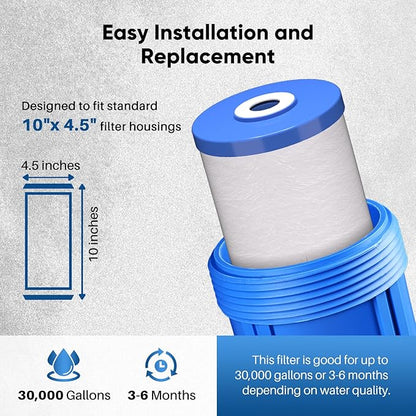 PUREPLUS 5 Micron 10" x 4.5" Whole House Sediment and Carbon Water Filter Replacement Cartridge for GE FXHTC, GXWH40L, GXWH35F, GNWH38S, Culligan RFC-BBSA, WRC25HD, PP10BB-CC, Pentek RFC-BB, 2Pack