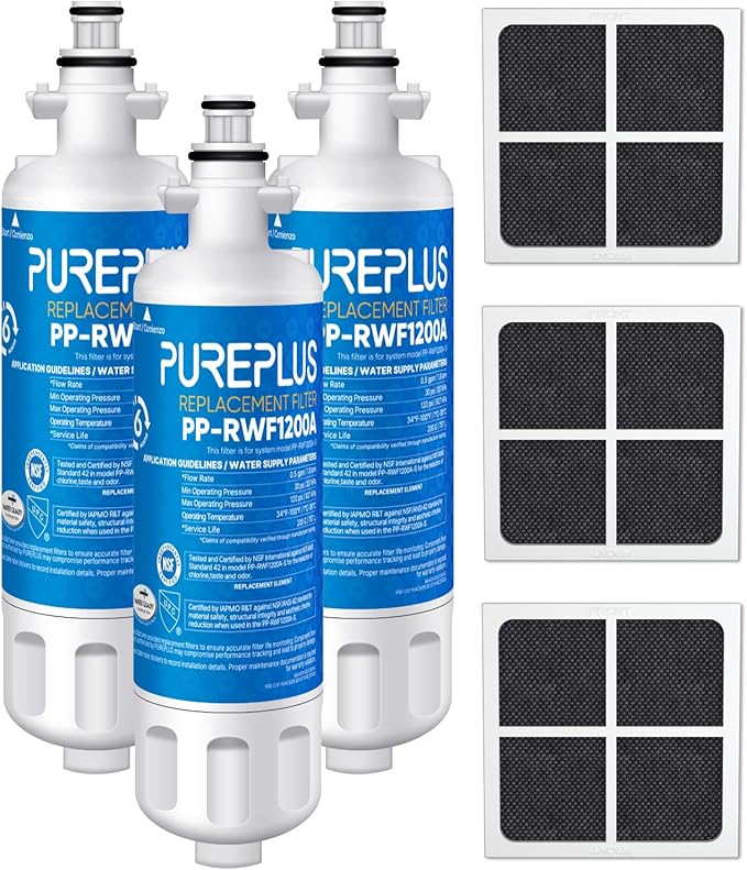 PUREPLUS 469690 LT700P Replacement for LG Kenmore Elite 9690, ADQ36006102, ADQ36006101, LFXS30766S, LFX28968ST, LFX31925ST, LFX31945ST, RWF1052, LT120F, Refrigerator Water and Air Filter Combo, 3Pack