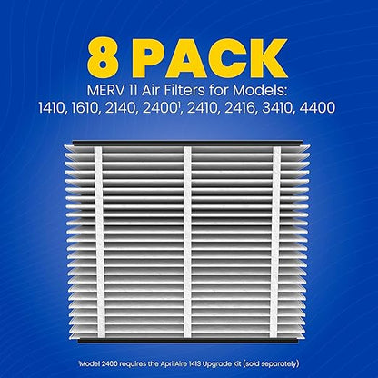 AprilAire 410 Replacement Filter for AprilAire Whole House Air Purifiers - MERV 11, Clean Air & Dust, 16x25x4 Air Filter (Pack of 8)