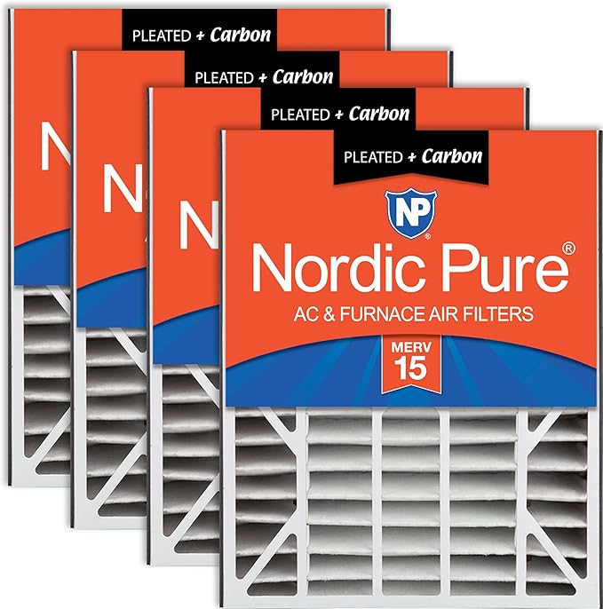 Nordic Pure 20x25x5 (Actual Size: 19 3/4 x 24 1/4 x 4 7/8) Air Bear Air Filter Replacement MERV 15 Plus Carbon 4 Pack