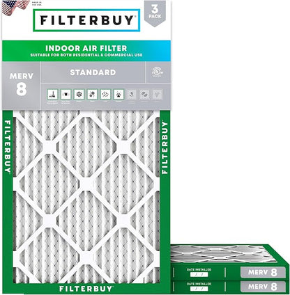 Filterbuy 24x36x1 Air Filter MERV 8 Essential Dust & Allergy Defense (3-Pack), Electrostatic Pleated HVAC AC Furnace Filters Replacement, Made in USA (Actual Size: 23.50 x 35.50 x 0.75)