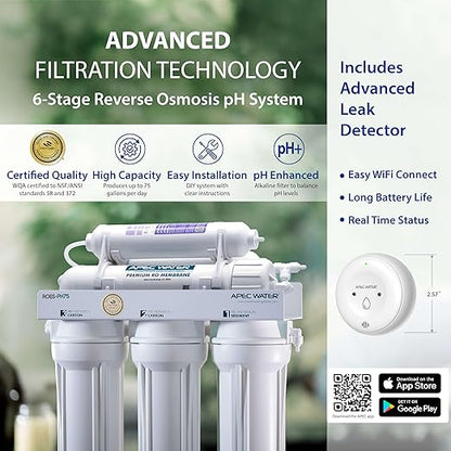 APEC WATER | Reverse Osmosis Water Filter, Alkaline 6-Stage RO System, pH+ Remineralization for Natural Spring Taste, Under Sink Filter WQA Certified Removes 1K+ Impurities, 75 GPD - Smart ROES-PH75LD