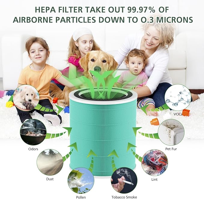 Core 400S Toxin Absorber Replacement Filter for LEVOIT Core 400S Smart WiFi Air Purifie-r, 3-in-1 HEPA Activated Carbon Filter, Core400S-RF-TX (LRF-C401-GUS), Green, 2 Pack