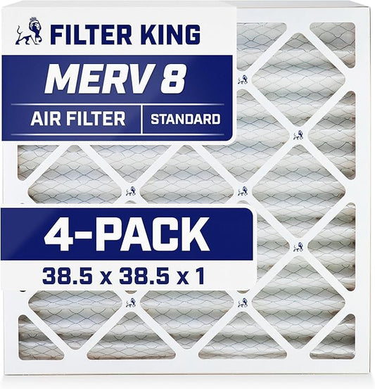 Filter King 38.5x38.5x1 Air Filter | 4-PACK | MERV 8 HVAC Pleated A/C Furnace Filters | MADE IN USA | Actual Size: 38.5 x 38.5 x .75"