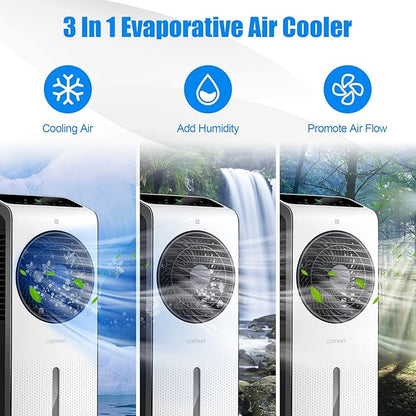 COSTWAY Portable Evaporative Air Cooler, 3-in-1 Swamp Cooler w/Remote Control, 360° Rotating Fan Blade, 3 Modes, 12H Timer, 2 Ice Packs, Air Cooling Fan with Fan & Humidifier for Room Home Office