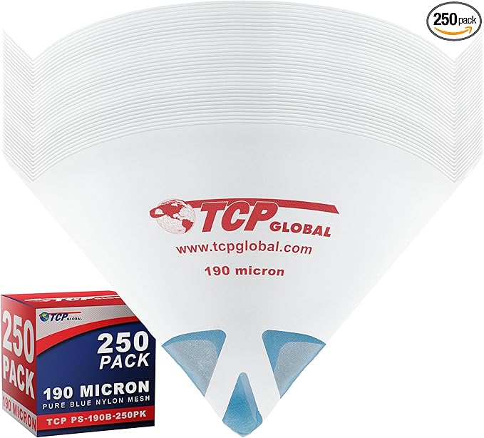 TCP Global - 190 Micron Filter Tips Ultra-Fine Paint Strainer (250 Pack) - Pure Blue Nylon Mesh Cone Strainer - Paint Filter Cones for Auto, House & Hobby