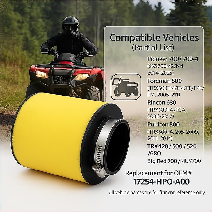 17254-HP0-A00 Air Filter Air Cleaner Suitable For Honda Pioneer 500 700 Foreman 500 Rubicon 500 4x4 Rincon 680 4x4 Big Red 700 TRX680 TRX650 TRX520 TRX500 TRX420 TRX400X TRX400EX SXS700 SXS500 MUV700