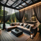 10 x 10 Outdoor Black Tulle Backdrop Curtains Waterproof Voile Sheer Screen Breathable Mash Netting Light Filtering Privacy Curtains for Patio Porch Yard Pergola Gazebo, 2 Panels