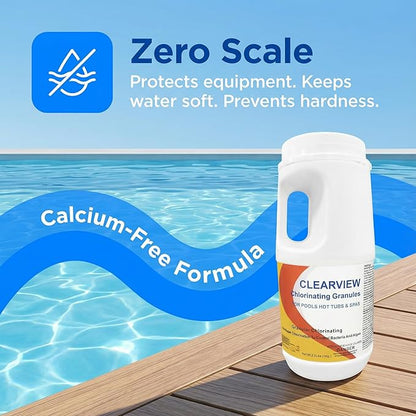 ClearView Chlorine Granules 2.2 Lbs for Swimming Pools, Pool Chlorine Shock Granular Sanitizer for Spas, Fast Dissolving Chlorinating Granules for Hot Tubs