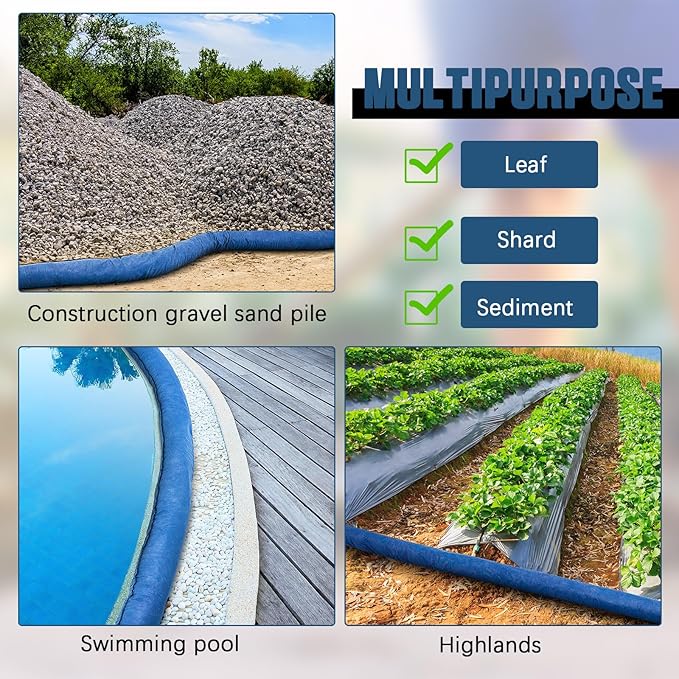 2 Pcs Sediment Filter Erosion Control Blanket Silt Fence Sock with Stuffers Drain Stormwater Sediment Filter for Erosion Control and Storm Drain Protection (Blue)