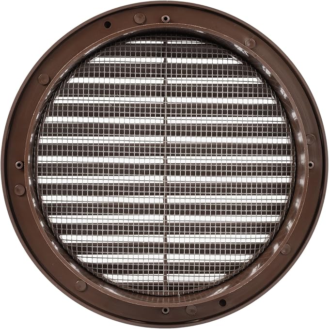 Brown 6" Inch Round Ventilation Grille with Screen mesh. (Duct 6Ø / Grille 7Ø) Ventilation Applications. Indoor and Outdoor Vent Cover - Air Vent Cover for Air Intake, Exhaust