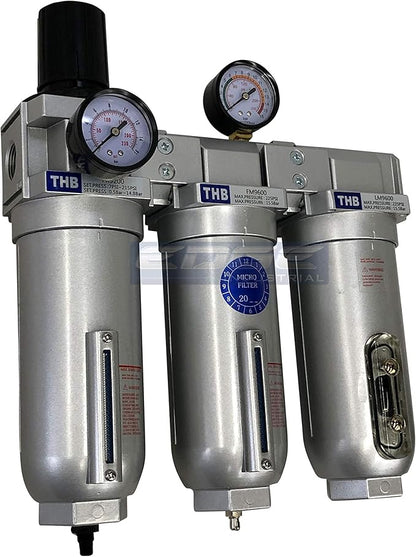 SUPER HEAVY DUTY HIGH FLOW AIR FILTRATION SYSTEM, 2 STAGE PARTICULATE FILTER PLUS OIL REMOVING COALESCING FILTER COMBINATION (1" NPT, AUTO DRAIN)