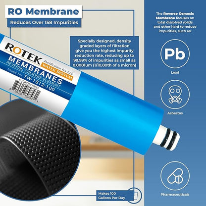 Reverse Osmosis Alkaline pH+ Water Filter Set | 6 Replacement Water Filters with 100 GDP Membrane | 6 Month Supply | Under Sink RO Water Filter | PP, GAC, CTO, ROM, PC, ALK | Universal 10 Inch Size