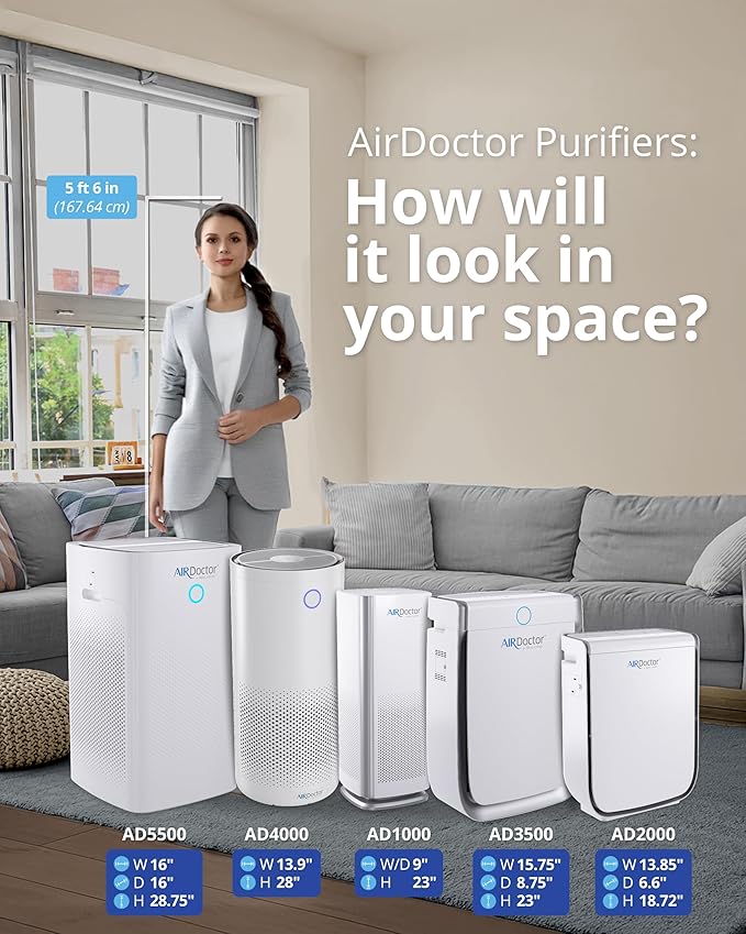 AIRDOCTOR AD5500i SMART HEPA Air Purifier for Extra Large Spaces & Open Concepts with UltraHEPA, Carbon & VOC Filters - Captures particles 100x Smaller than HEPA Standard (AirDoctor 5500i Smart)