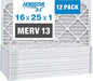 Aerostar 16x25x1 MERV 13 Pleated Air Filter, AC Furnace Air Filter, 12 Pack (Actual Size: 15 3/4" x 24 3/4" x 3/4")