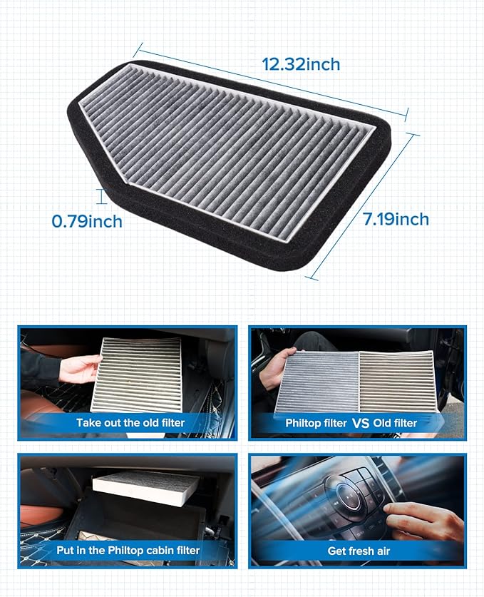 PHILTOP Cabin Air Filter w/Activated Carbon, Compatible with CF10548 Ford Escape 2007-2012, Mercury Mariner 2007-2011, Mazda Tribute 2008-2011, Carbon Filter Up Dust Pollen Odor