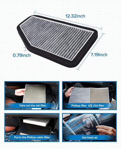 PHILTOP Cabin Air Filter w/Activated Carbon, Compatible with CF10548 Ford Escape 2007-2012, Mercury Mariner 2007-2011, Mazda Tribute 2008-2011, Carbon Filter Up Dust Pollen Odor