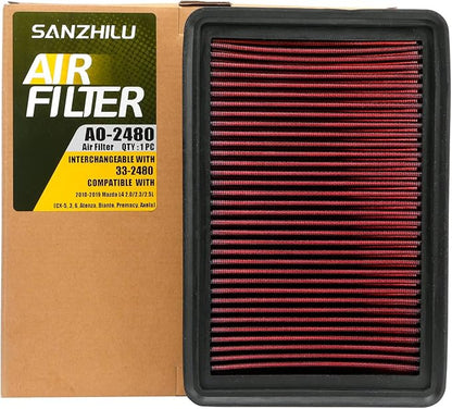 AO-2480 Air (Oiled) Filter Replace 33-2480,High Performance,Washable Compatible with 2010-2019 Mazda L4 2.0/2.3/2.5L (CX-5, 3, 6, Atenza, Biante, Premacy, Axela)