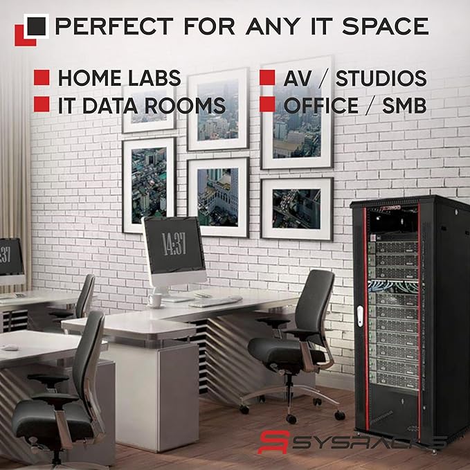 Sysracks 22U Wall Mount Server Rack Cabinet, 19” Locking Network Rack, 24” Deep, Glass Door, with Fan, PDU and Shelf