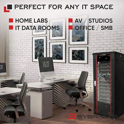 Sysracks 22U Wall Mount Server Rack Cabinet, 19” Locking Network Rack, 24” Deep, Glass Door, with Fan, PDU and Shelf