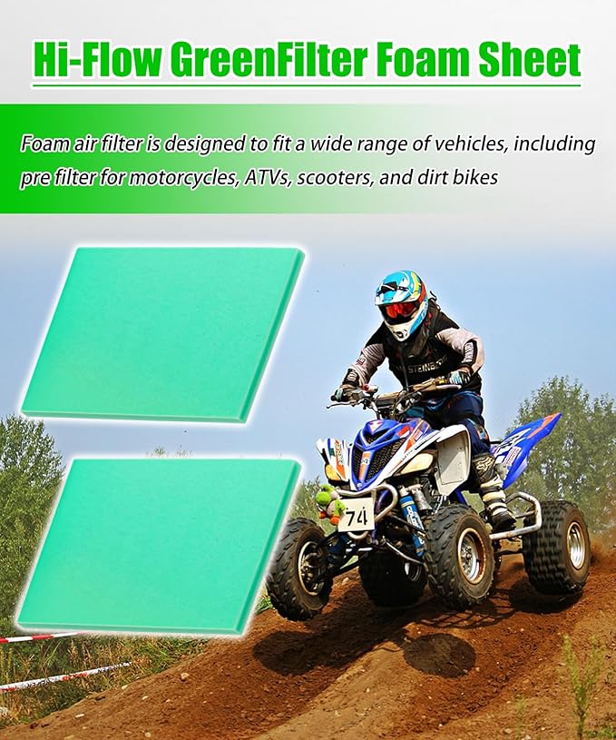 2Pcs 14" X 17" X 5/8"Universal Green Foam Air Filter Material 65-PPI Can Cut to Fits For Motorcycle ATV Dirt Bike Most Small Engines