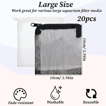 20Pcs Media Bags for Aquarium Fine Mesh Bag Aquarium Filter Media Bags with Plastic Zipper Suitable for Activated Carbon, Filter Stones, Ceramic Rings (4 x 4 inches)