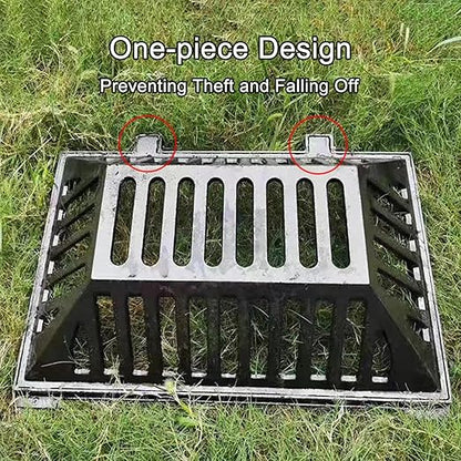 Manhole Cover and Frame Ductile Iron, Heavy Duty Drain Grate, One-Piece Design, Reinforced Drainage Covers for Yard, Garden, Construction Sites(75 * 45 * 18 cm/30 * 18 * 7 in)