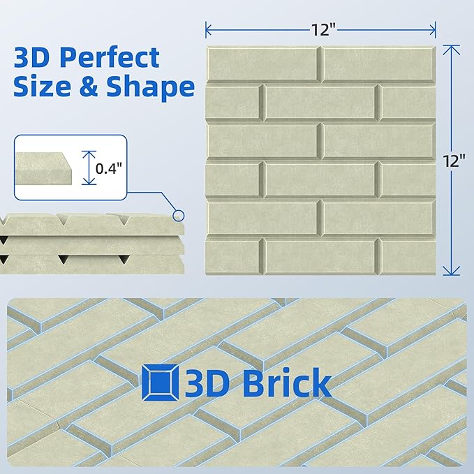20 Pack Acoustic Panels with Self Adhesive, 12" X 12" X 0.4" High Density Sound Proof Foam Panels for Walls, Soundproof Wall Panels, Brick Sound Absorbing Panels for Home Studio Office Decor - Sage