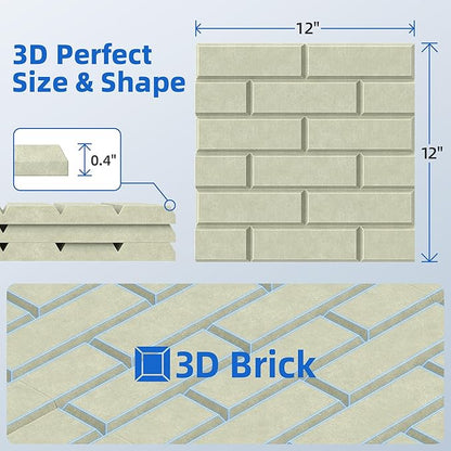 12 Pack Acoustic Panels with Self Adhesive, 12" X 12" X 0.4" High Density Sound Proof Foam Panels for Walls, Soundproof Wall Panels, Brick Sound Absorbing Panels for Home Studio Office Decor - Sage