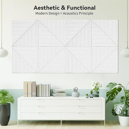 Art3d 6-Pack Self-Adhesive Acoustic Wall Panels for Home Décor, 24 x 24 Inch Soundproofing Panels for Office Studio Bedroom - High Noise Absorption Polyester Fiber, White