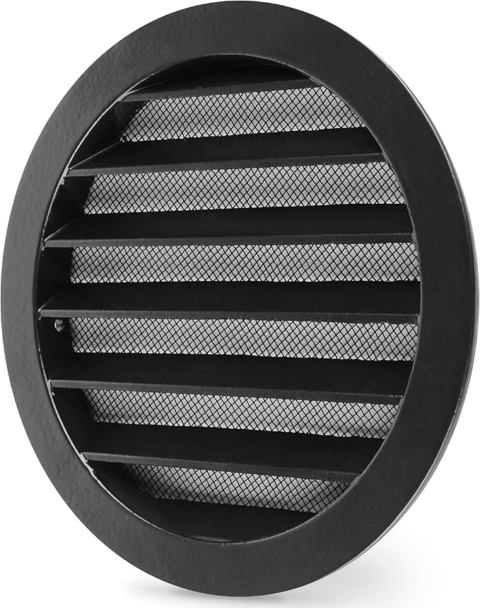 calimaero® WSGB 5" Inch Black Round Metal Air Vent Grill Cover Flat Louver with Fly Screen Fits Only with Metal Ducts