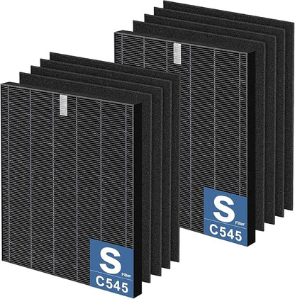 2 Pack C545 HEPA Smoke Replacement Filter S Compatible with Winix C545 Air Purifier, Replaces Part 1712-0096-00 and 2522-0058-00, 2 HEPA Filter + 8 Activated Carbon Filters, Black