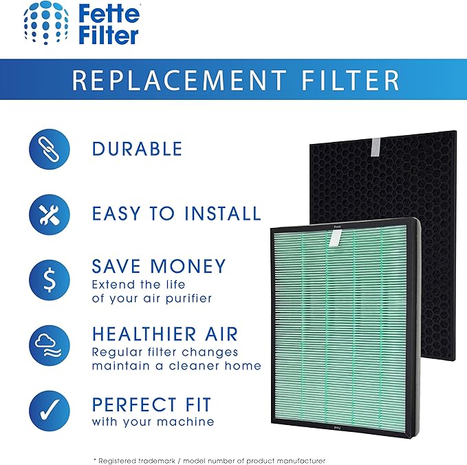 Fette Filter - Air Purifier Replacement Set Compatible with BioGS 2.0 Filter Kit for Model SPA-550A and SPA-625A Contains 1 Hepa Filter & 1 Carbon Filter