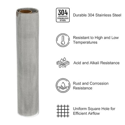PATIKIL 40" L x 16" W Woven Wire Mesh, 18 Mesh 304 Stainless Steel Air Vent Filter Screen with Gloves for Window Security Vent Cover Filtration Animals Fence