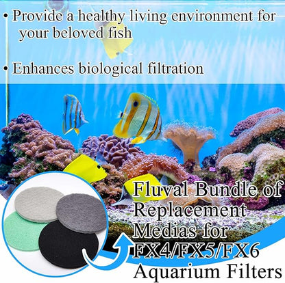 26 Pcs Canister Filter Media Replacement Kit Compatible with Fluval Fx4 Fx5 Fx6 Include Foam Filter Pads, Aquarium Maintenance Quick Clear/Water Polishing Pads, Silicone Lubricant, Towels
