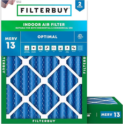 Filterbuy 25x29x4 Air Filter MERV 13 Optimal Smoke & Allergy Defense (2-Pack), Electrostatic Pleated HVAC AC Furnace Filters Replacement, Made in USA (Actual Size: 24.38 x 28.38 x 3.63)
