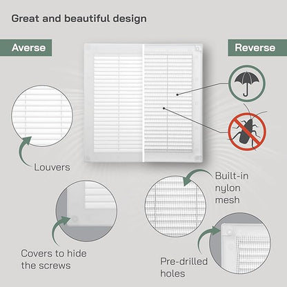 Vent Systems 10" x 10" Inch (Opening Dimensions) - Pack of 50 - Plastic White Soffit Vent Cover - Flat Square Air Vent Grille - Air Vent Deflector - HVAC 12" x 12" Inch (Overall Dimensions)