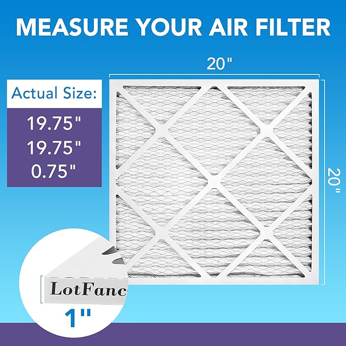 LotFancy 20x20x1 Air Filter MERV 11 6-Pack, Electrostatic Pleated AC Furnace Air Filter, Captures Dust, Smog & Pet Dander, Actual Size: 19.75"x19.75"x0.75"