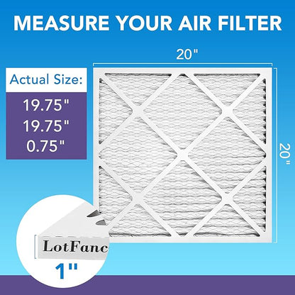 LotFancy 20x20x1 Air Filter MERV 11 6-Pack, Electrostatic Pleated AC Furnace Air Filter, Captures Dust, Smog & Pet Dander, Actual Size: 19.75"x19.75"x0.75"