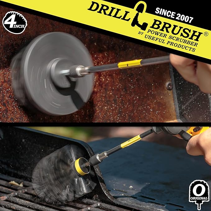 BBQ Grill and Smoker Cleaning Supplies - Nylon Grill Brush for Drill Set with Extension - Household Cleaning Electric Spin Scrubber - Industrial Cleaning Tools - Alternative to Wire Brush for Drill