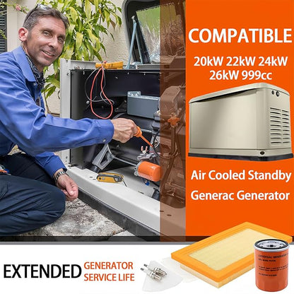 6485 Maintenance Kit for Generac 16-26kW Air Cooled Standby Generators - Compatible with 22kW 24kW Guardian Series, Includes 070185E Oil Filter, 0J8478S Air Filter, RC12YC Spark Plugs