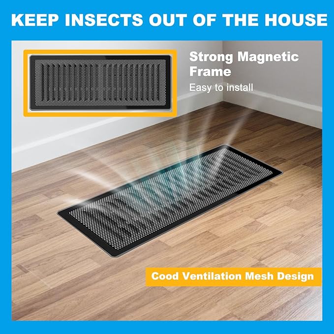 6-Pack Black Magnetic Vent Covers 7x11 Inch - Universal Fit for Floor, Wall & Ceiling Registers (7"-8" Width x 11"-12"Length) | High Airflow Mesh Design | Tool-Free Easy Installation