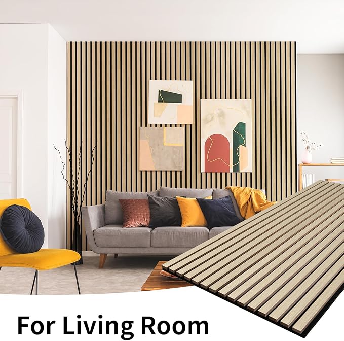 Wood Slat Wall Panel, 48'' x 24'' Wood Panels for Wall, 3D Soundproof Wall Panels, Large Acoustic Panels for Interior Ceiling and Wall Decor Noise Reduction, 2 Pack, Oak